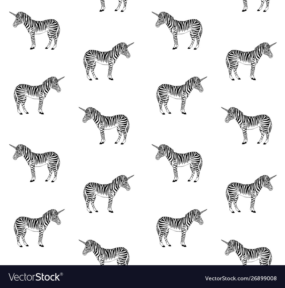 Seamless pattern sketch zebra unicorn