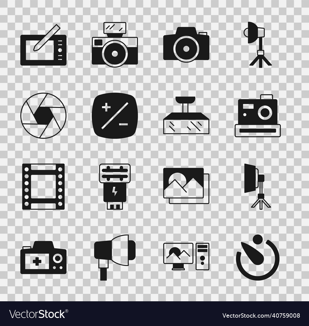 Set camera timer softbox light photo vector image Set camera timer softbox light photo