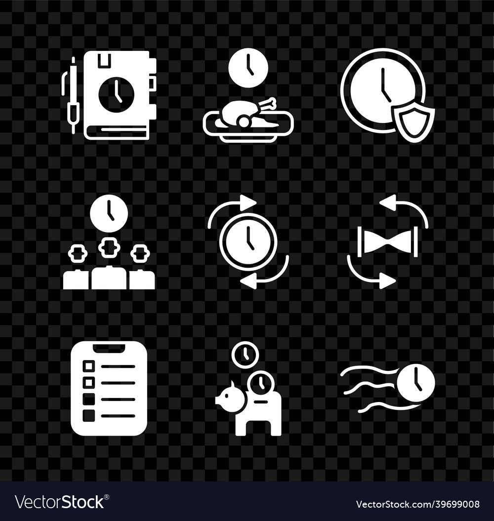 Set daily paper notepad food time clock vector image Set daily paper notepad food time clock