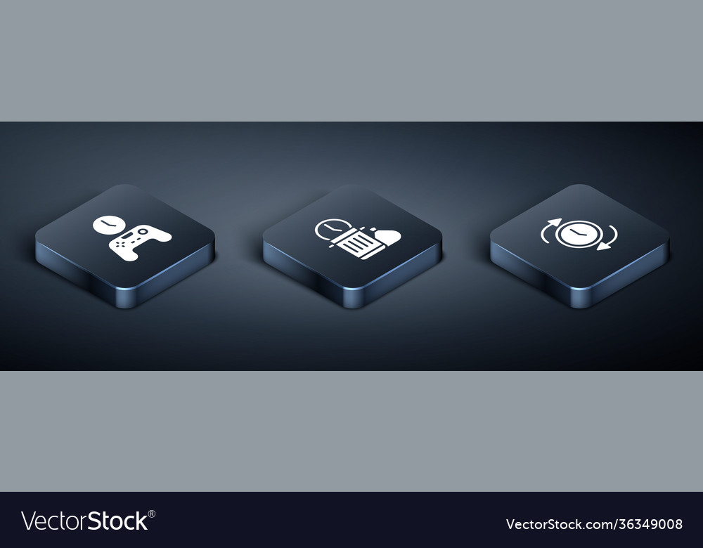 Set isometric gamepad time clock with arrow vector image Set isometric gamepad time clock with arrow