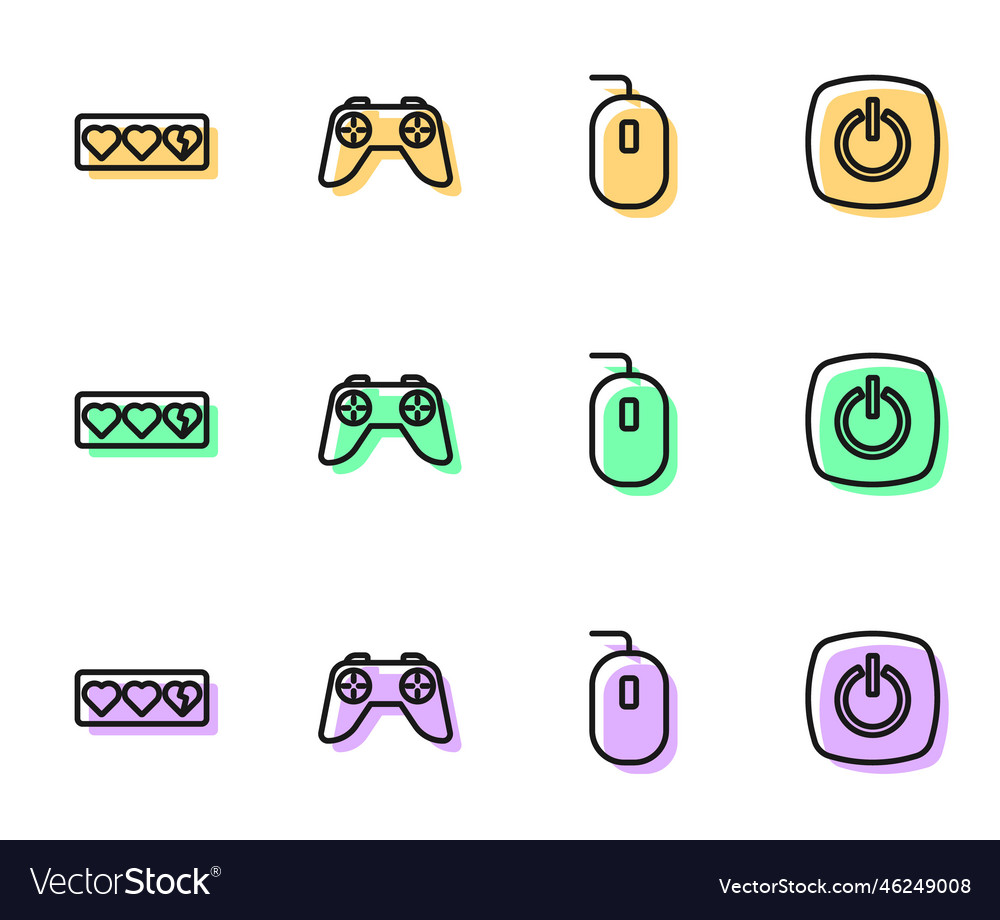 Set line computer mouse game life bar controller vector image Set line computer mouse game life bar controller