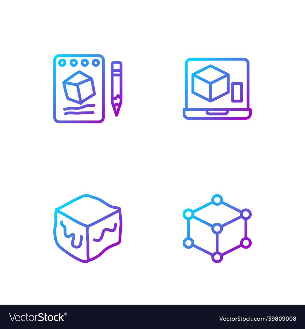Set line isometric cube sketch on paper and 3d vector image Set line isometric cube sketch on paper and 3d