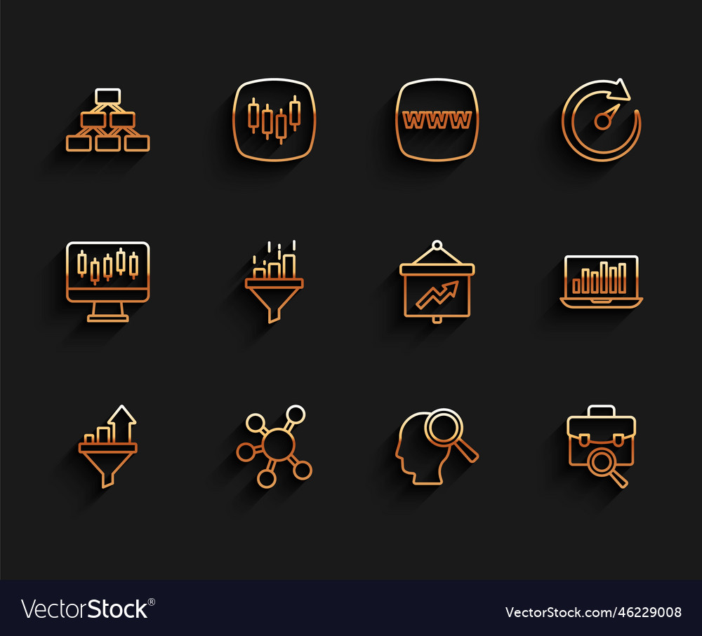 Set line sales funnel with chart project team vector image Set line sales funnel with chart project team