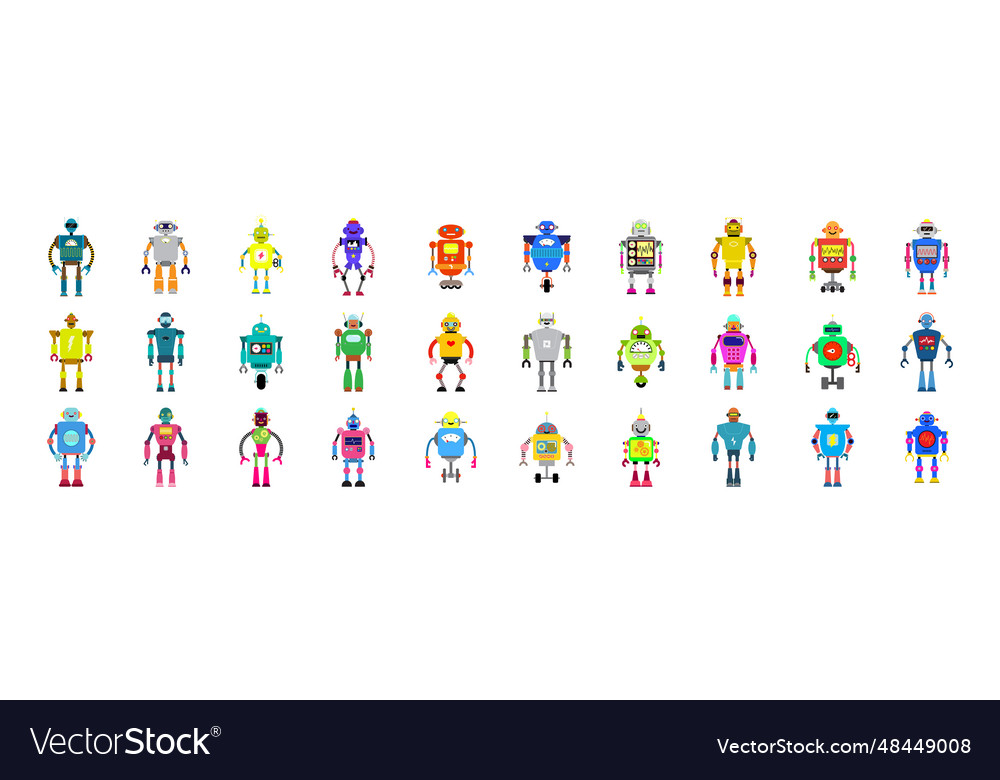Set of different cartoon robots characters Vector Image Set of different cartoon robots characters