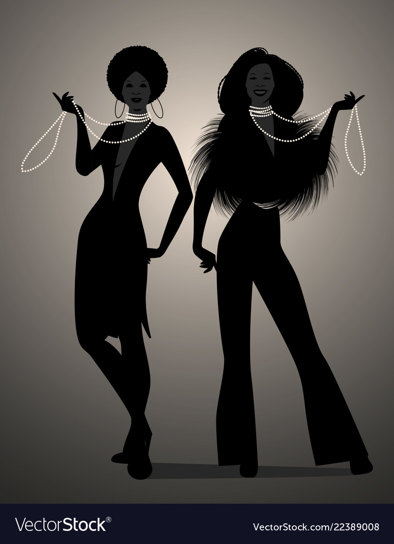 Silhouettes Two Girls Dancing Soul Funky Or Vector Image 0528