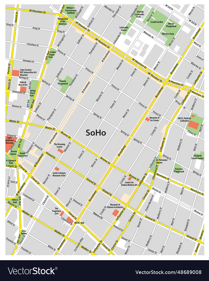 Street map of the new york neighborhood soho Vector Image