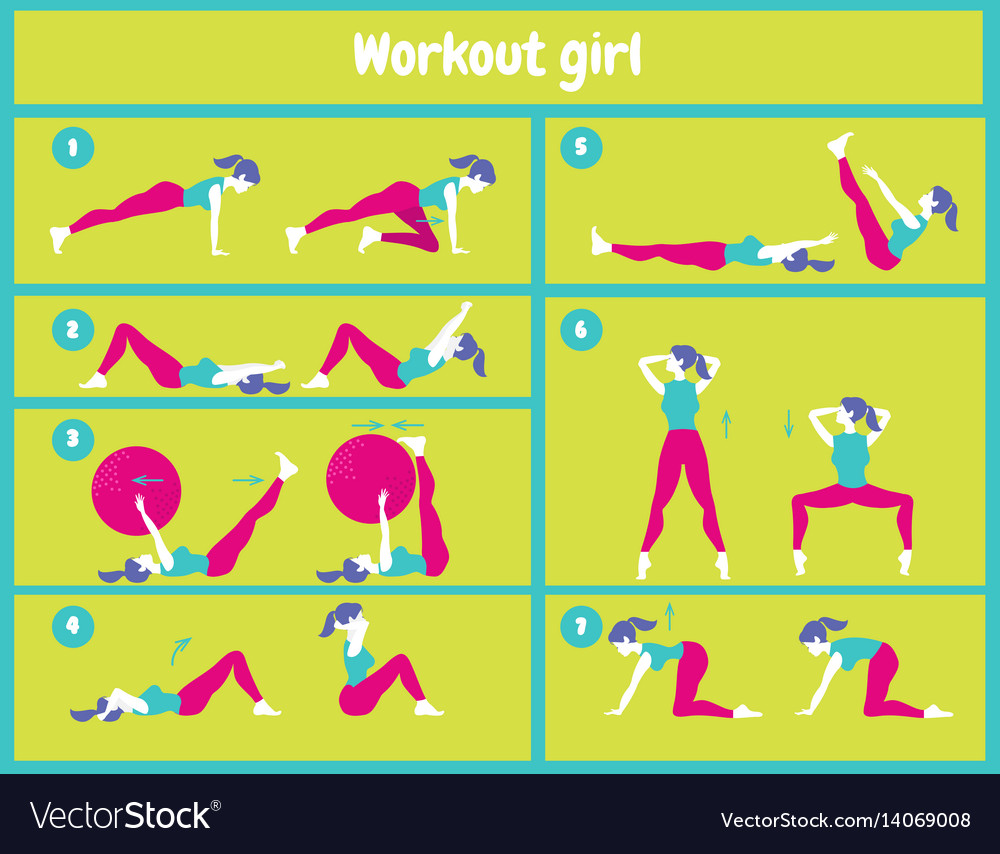 Workout for women set of gym icons in flat style