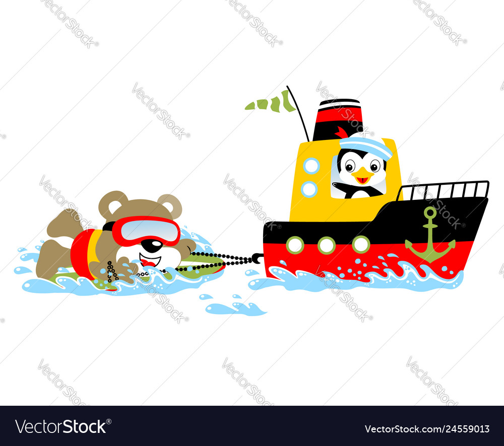 Cartoon surfing attraction with a boat vector image Cartoon surfing attraction with a boat