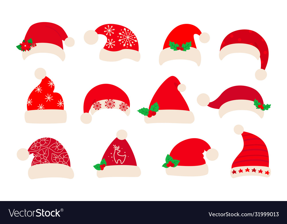 Christmas Santa Hats Flat Set