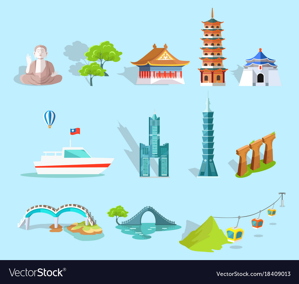 Concept Of Taiwan Attractions Graphic Art Design Vector Image