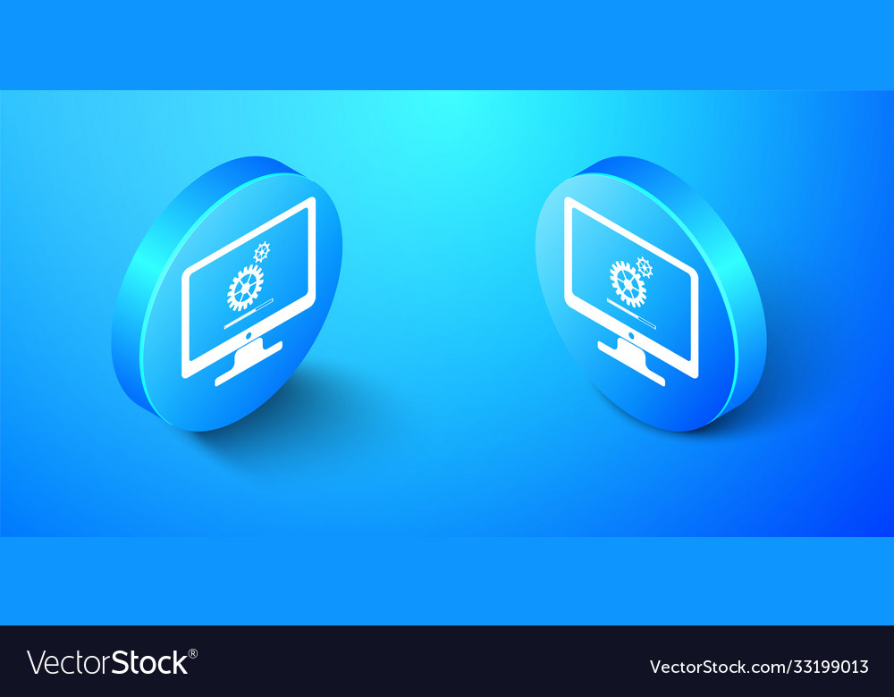 Isometric computer monitor update process vector image Isometric computer monitor update process