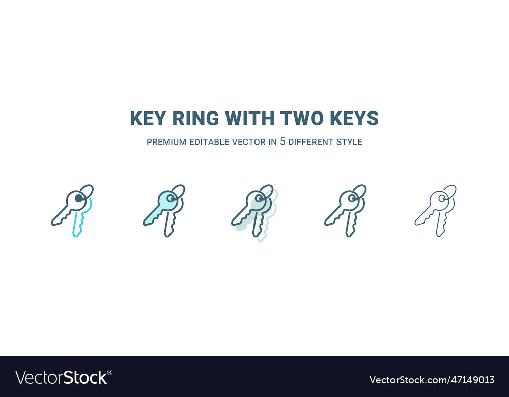 Key ring with two keys icon in 5 different style vector image Key ring with two keys icon in 5 different style