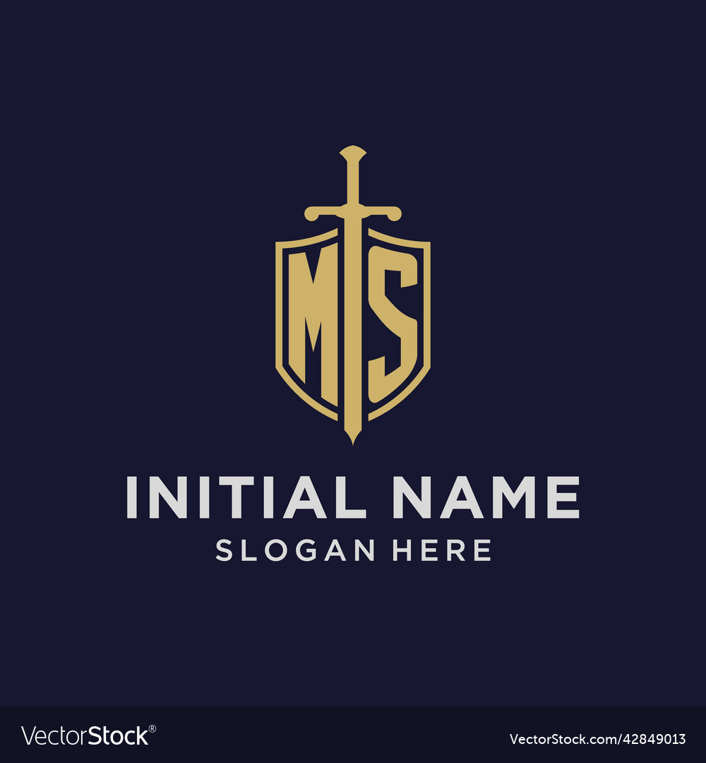 Ms logo initial monogram with shield and sword