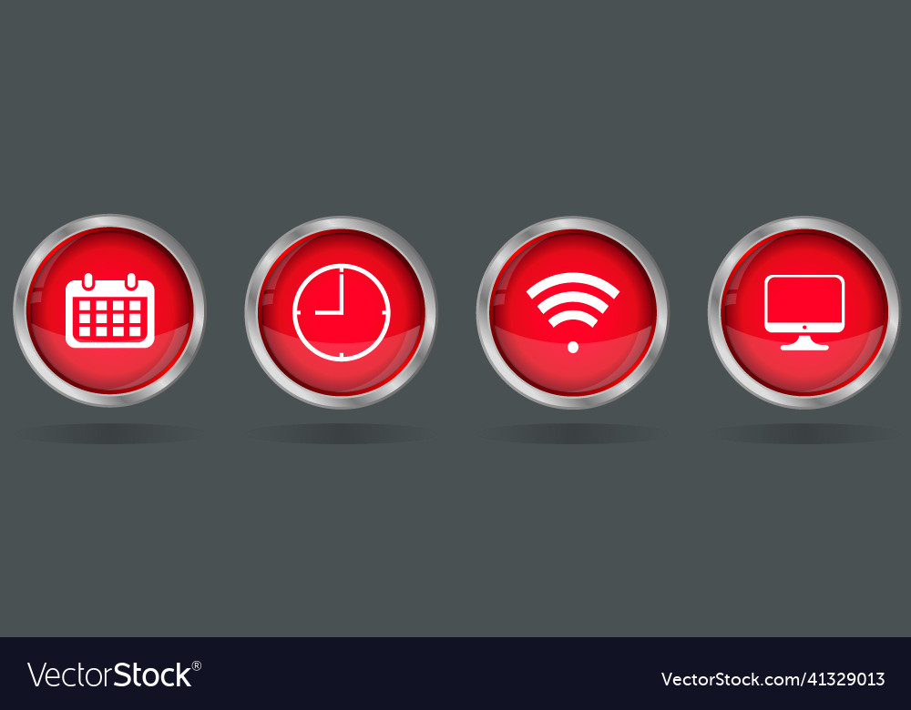 Red button icon set Vector Image Red button icon set