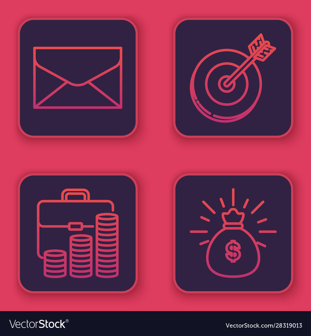 Set line envelope briefcase and coin target Vector Image Set line envelope briefcase and coin target
