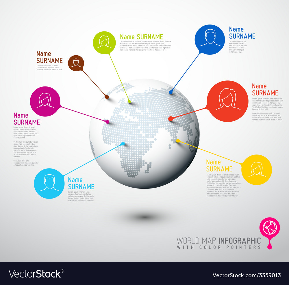World map globe with user pointer marks