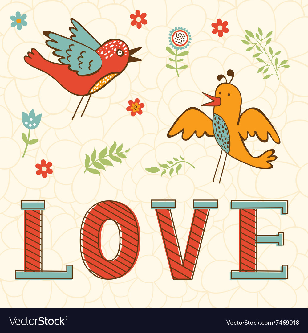 Beautiful love card with birds Royalty Free Vector Image