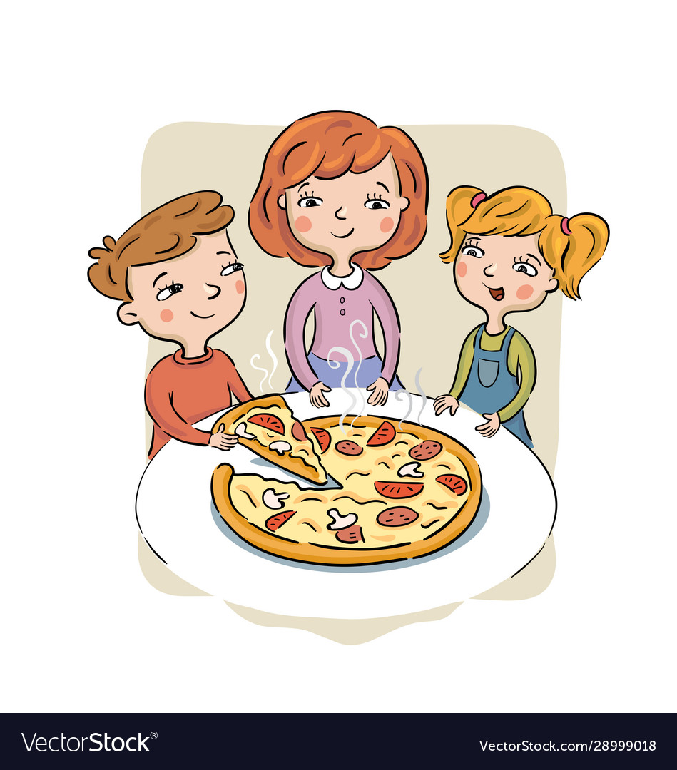 kids eating pizza cartoon