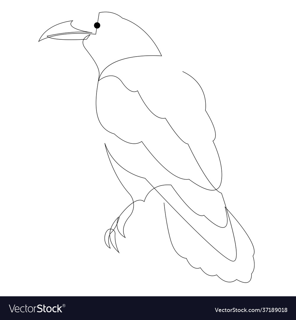 Continuous line raven single minimal style vector image Continuous line raven single minimal style