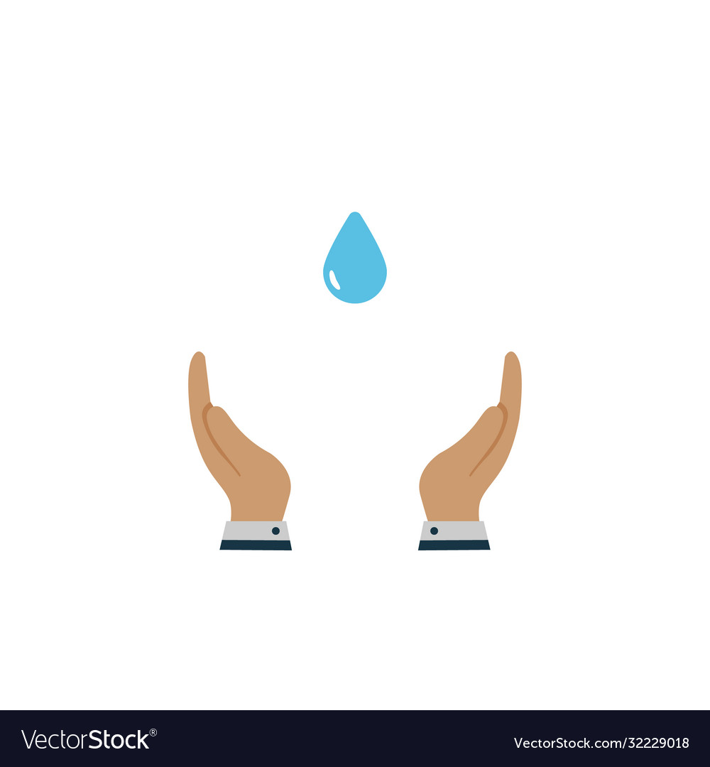 Tropfen Wasser in Handsymbol auf weiß