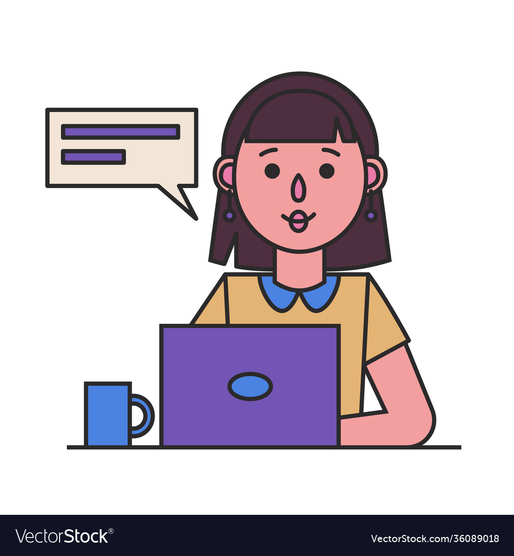 Girl working with a laptop computer icon Vector Image