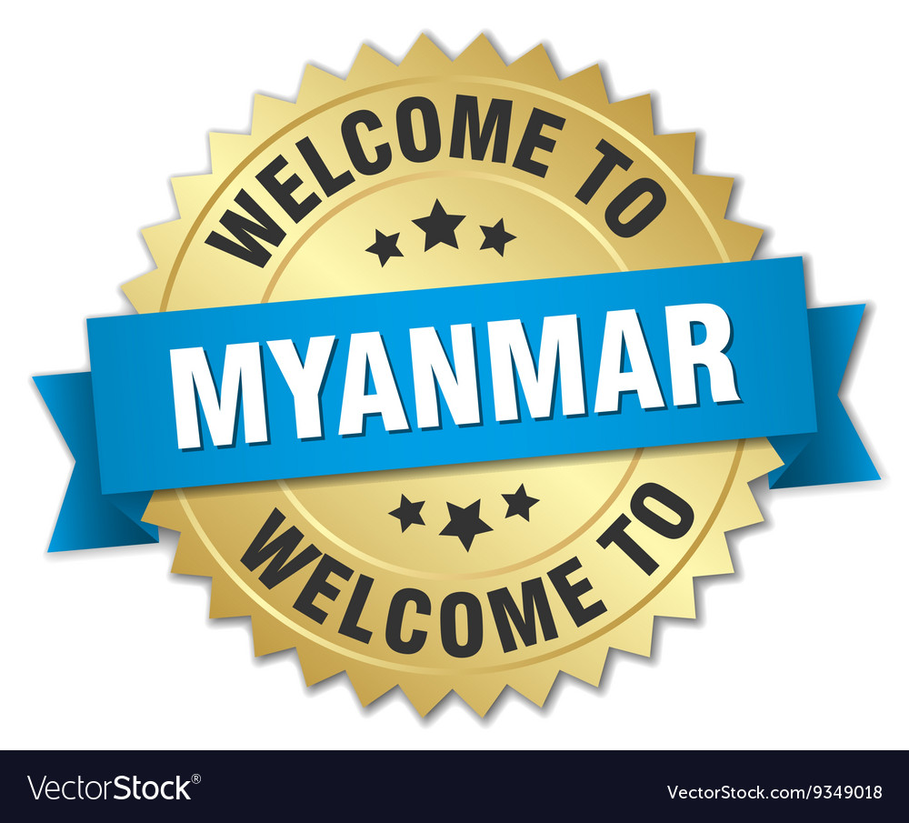 Myanmar 3d gold badge with blue ribbon