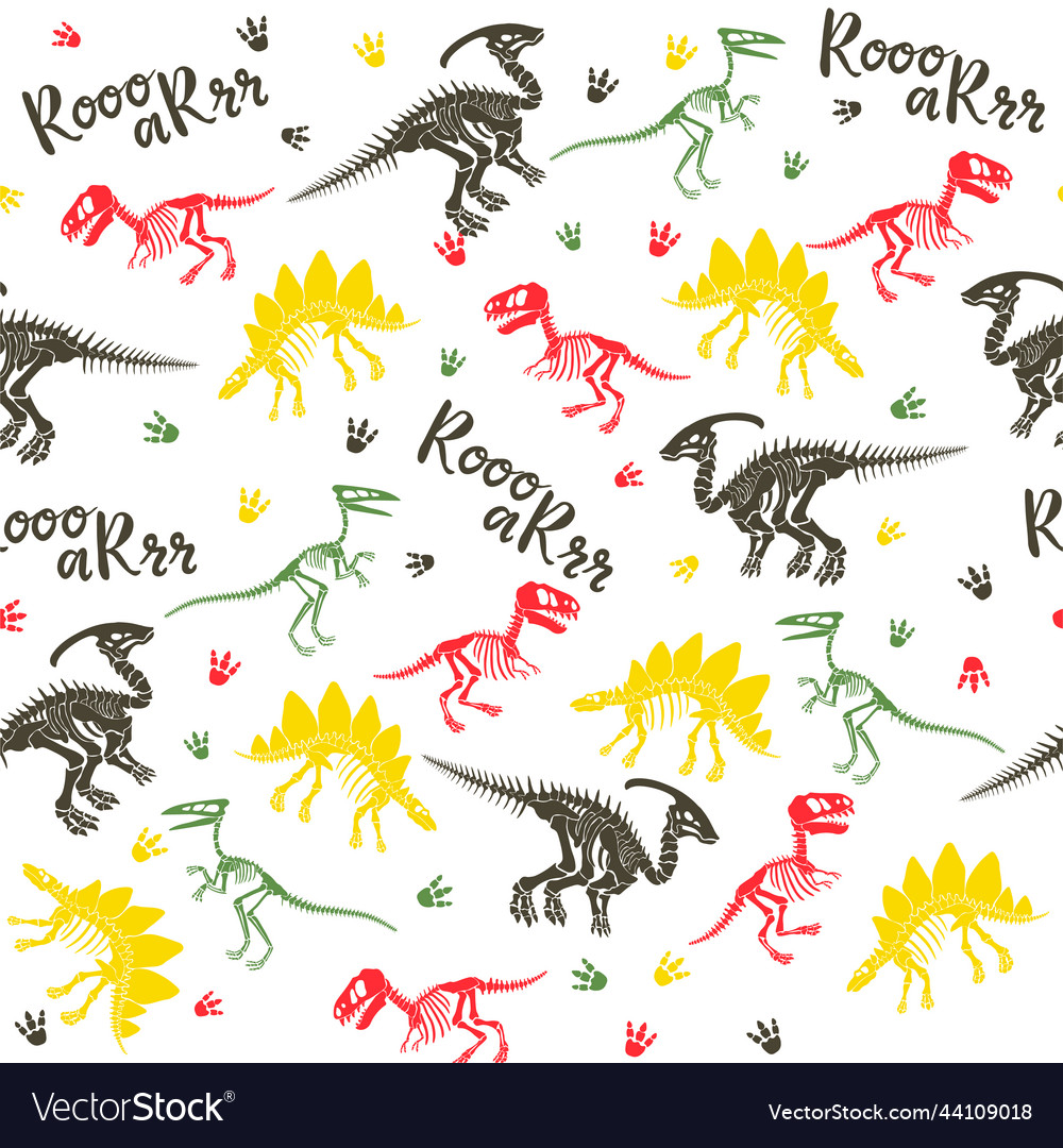 Seamless pattern with dinosaur skeleton