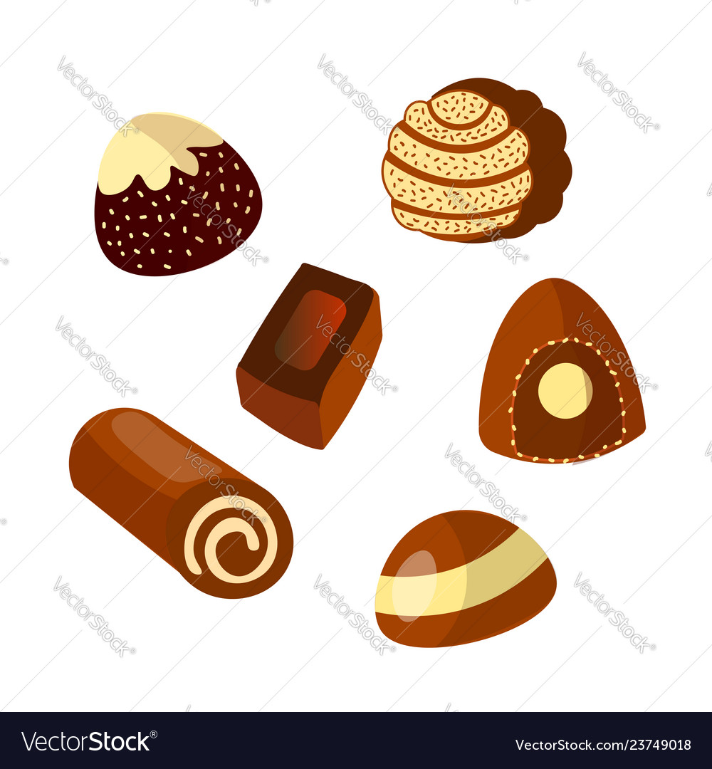 Set of chocolate candies isolated on white vector image Set of chocolate candies isolated on white