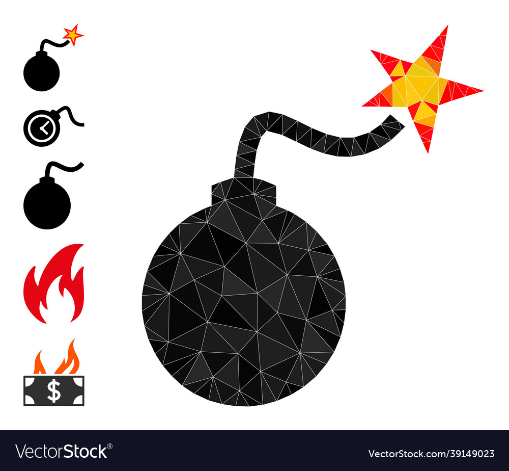 Bomb ignition polygonal icon and other icons Vector Image