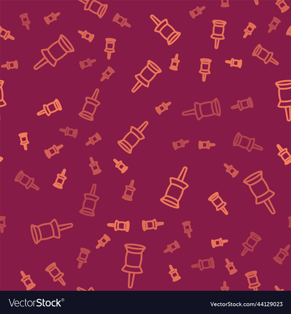 Brown line push pin icon isolated seamless pattern vector image Brown line push pin icon isolated seamless pattern