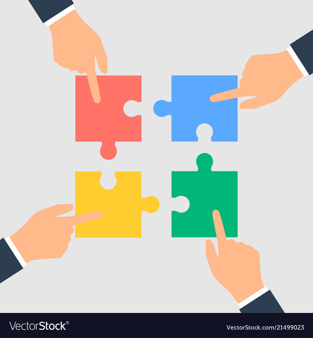 Business hands putting puzzle pieces together Vector Image