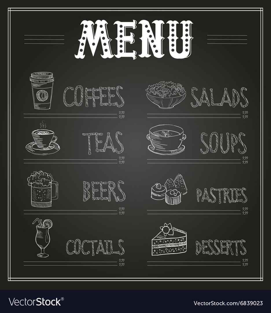 Chalkboard menu template food and drinks Vector Image