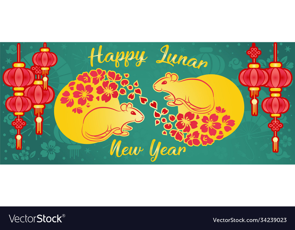 Chinese new year 2020 rat red and gold paper vector image Chinese new year 2020 rat red and gold paper