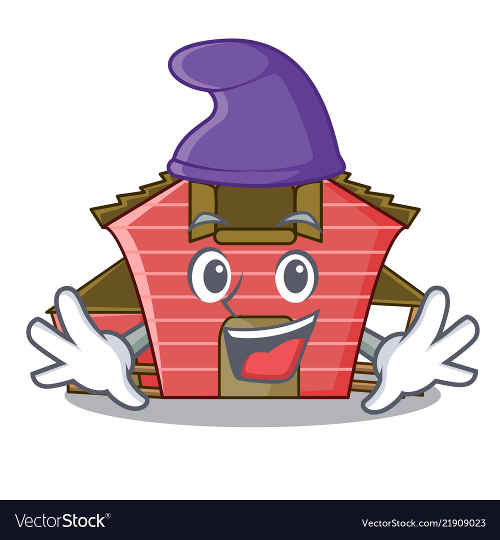 Elf character red barn building with haystack