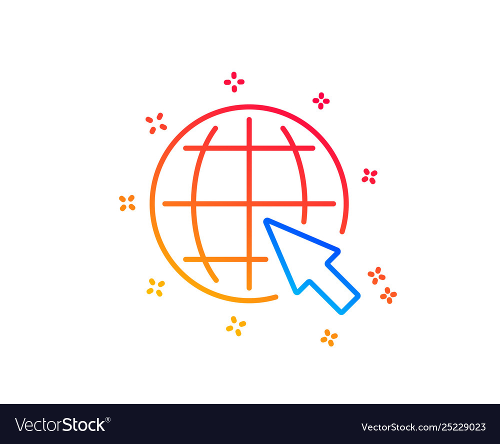 Globe with mouse cursor line icon world sign