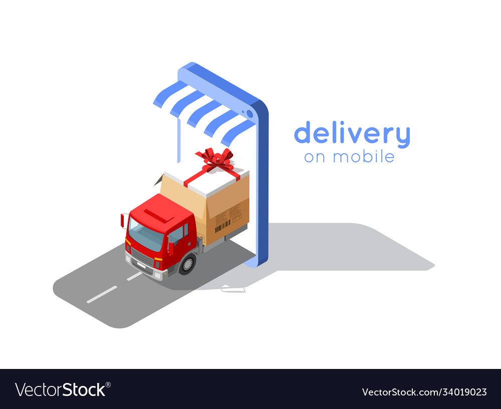 Logistic order delivery service in isometric vector image Logistic order delivery service in isometric