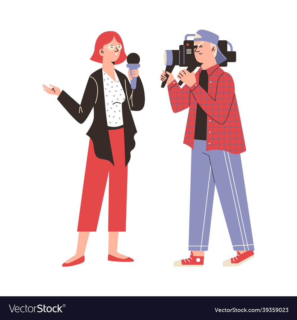 Male and female cartoon characters journalists Vector Image Male and female cartoon characters journalists Vector Image
