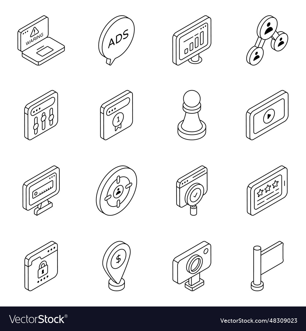 Pack of web and analytics linear icons vector image Pack of web and analytics linear icons
