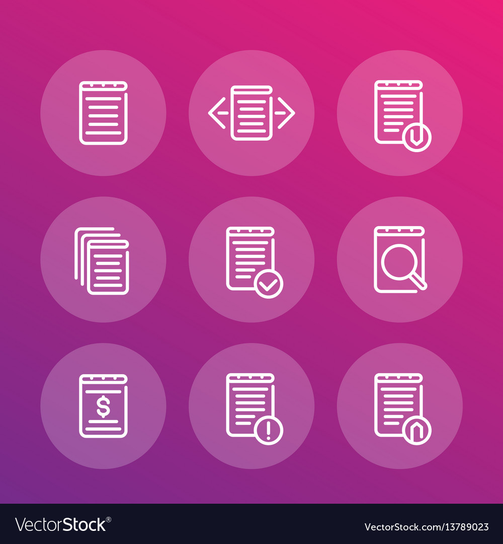 Reports records documents line icons set vector image Reports records documents line icons set