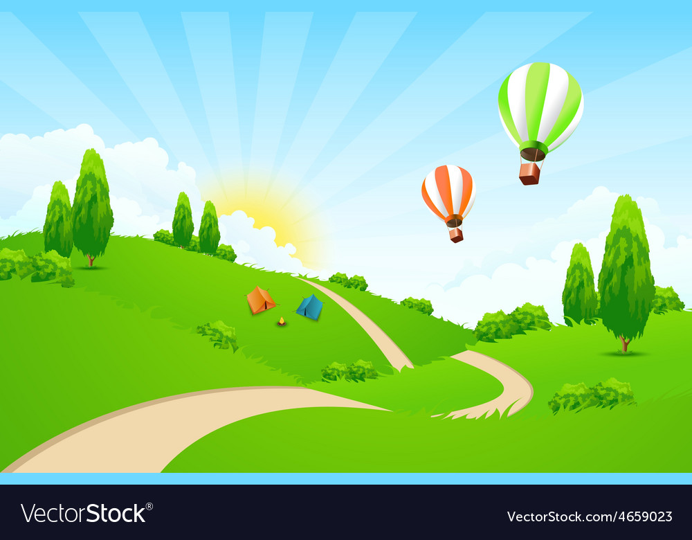 Grüne Landschaft mit Ballons