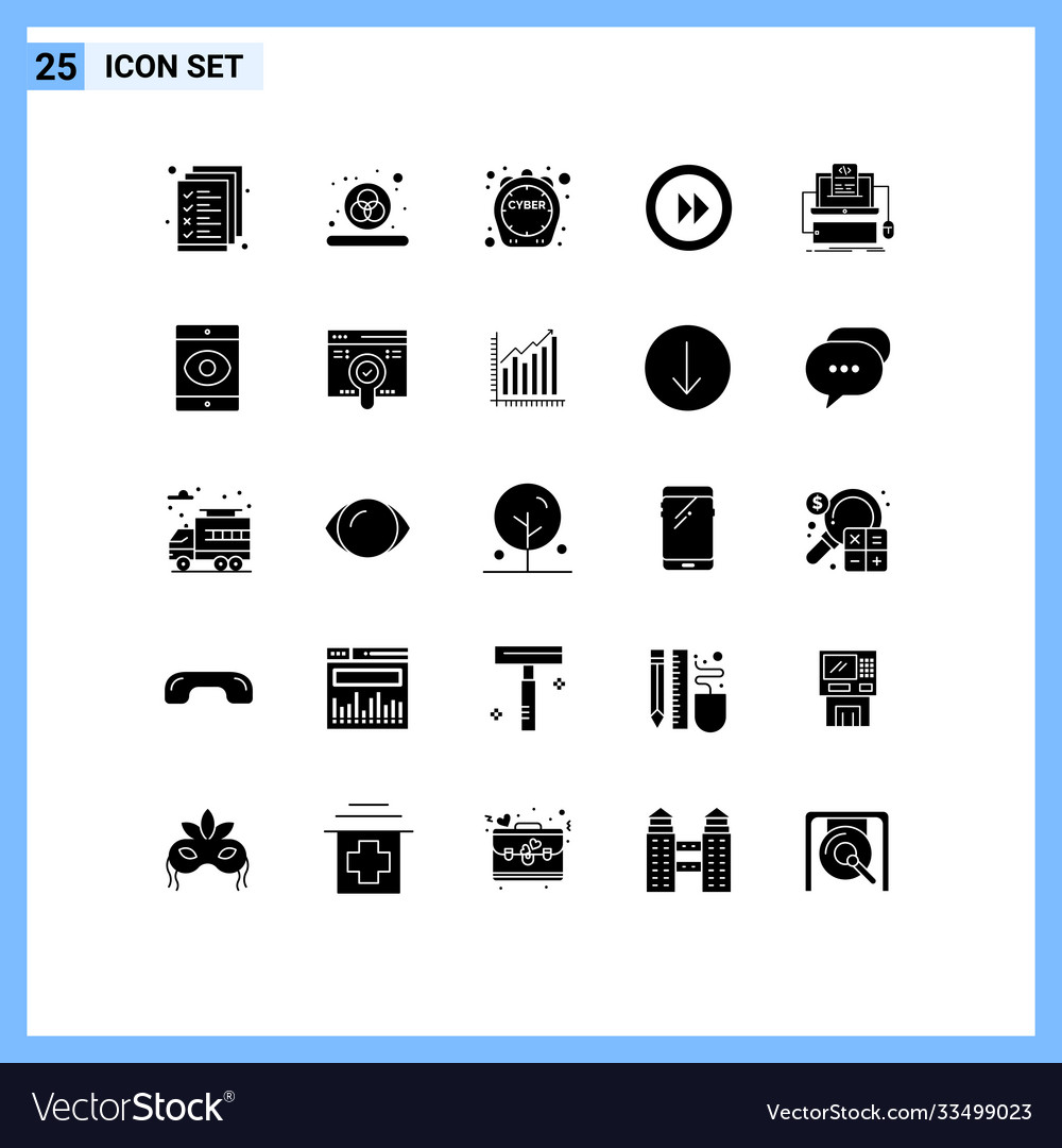 Set 25 solid glyphs on grid for computer code