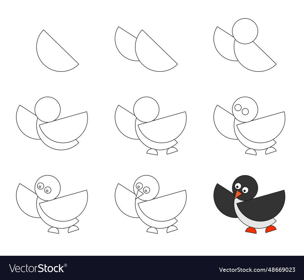 Worksheet easy guide to drawing cartoon penguin