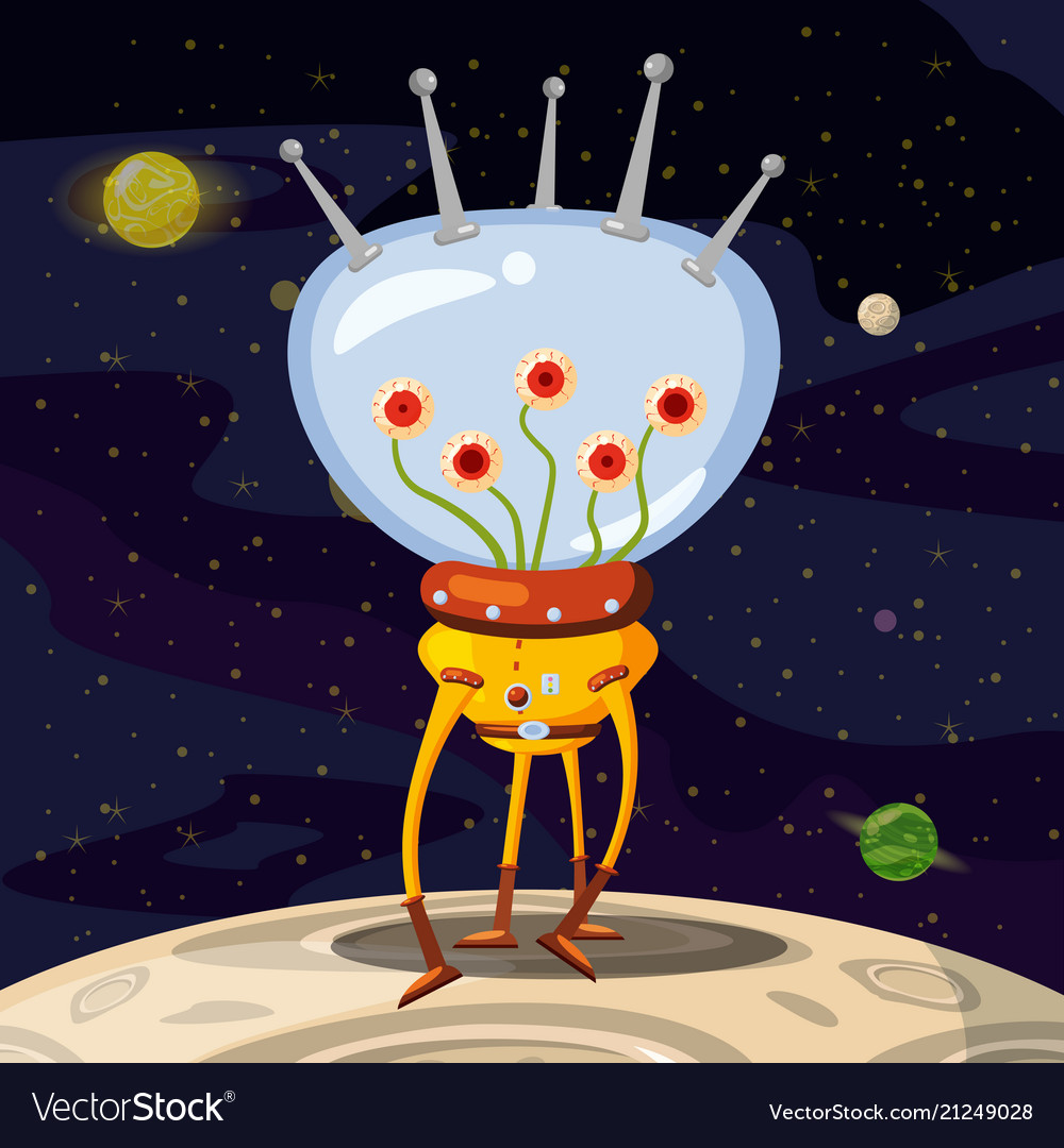 Alien in a spacesuit cartoon style background