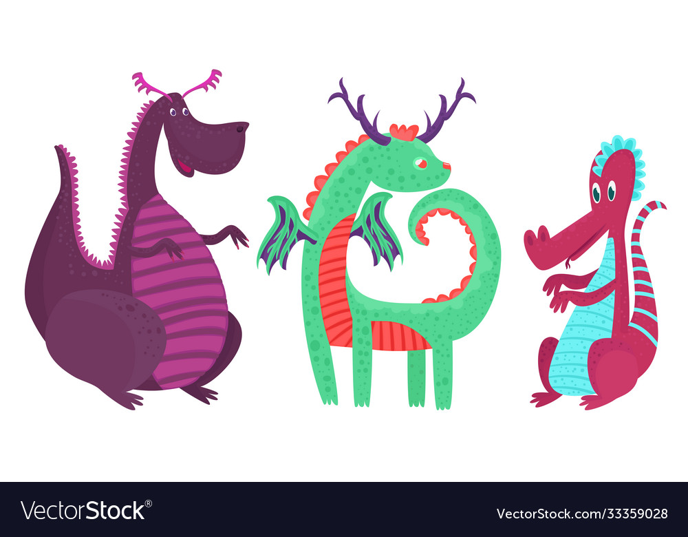 Cartoon dragons with wings pikes and tails Vector Image