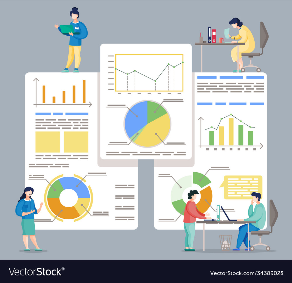 Data analysis busy people in office Royalty Free Vector