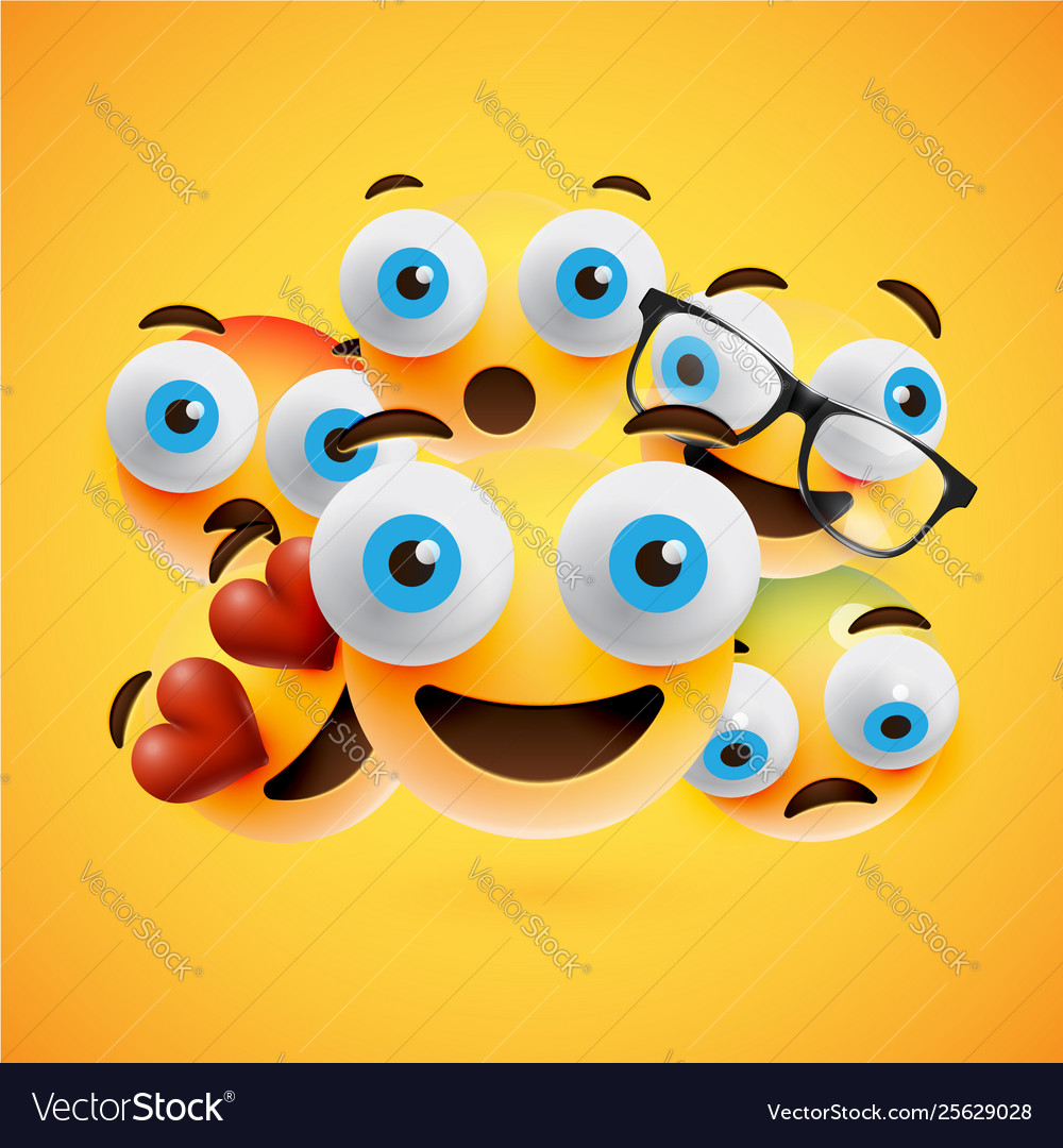 Different yellow smileys on background