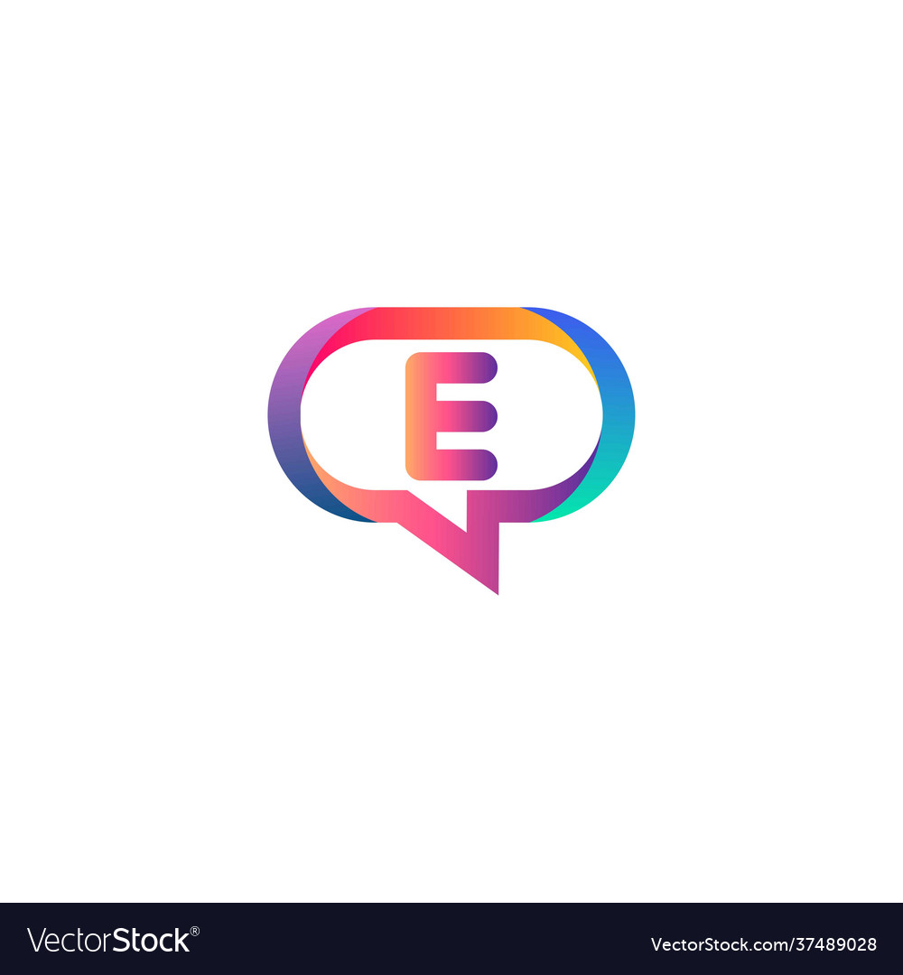 E letter colorful on rectangle chat icon logo