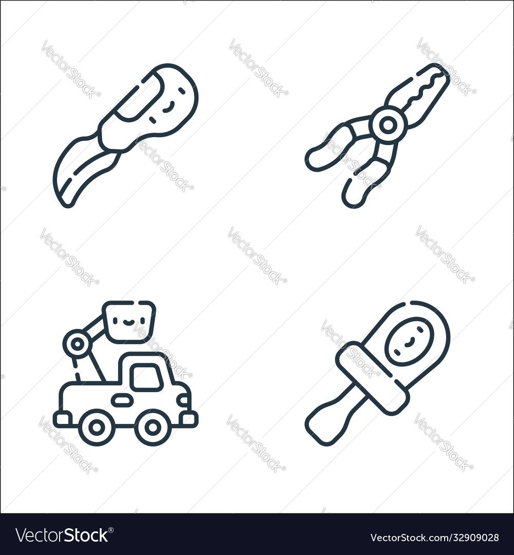 Electrician tools and line icons linear set