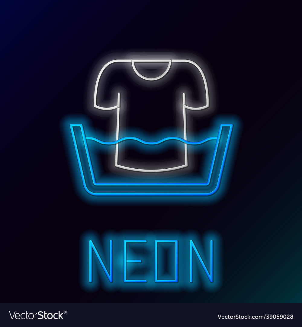 Glowing neon line plastic basin with shirt icon