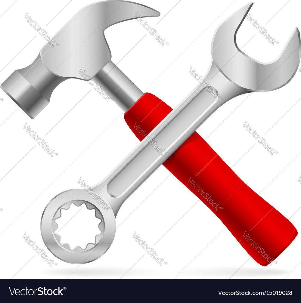 Hammer and wrench on white background Royalty Free Vector